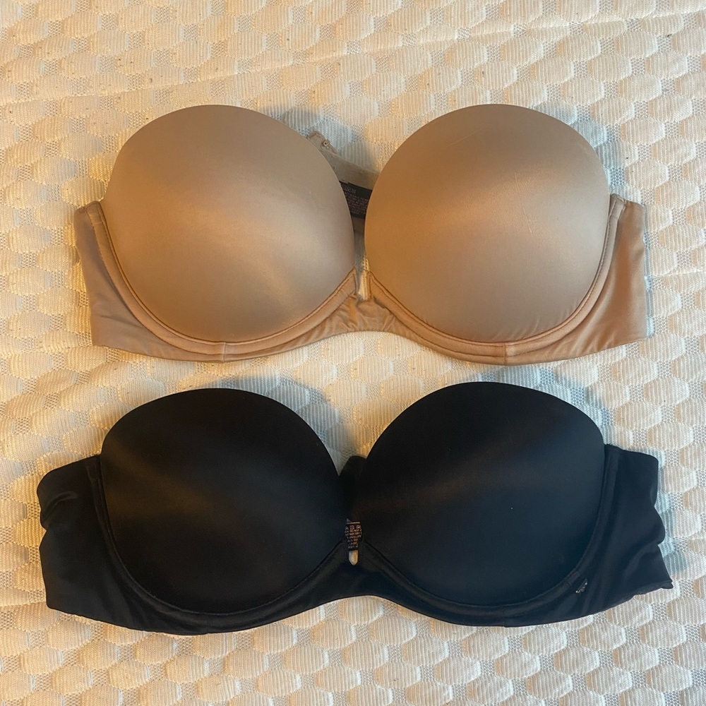 2 Victoria Secret Strapless Bra 34C - nude & black